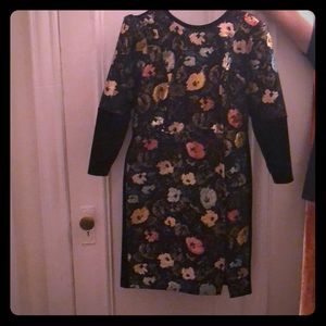 Eloquii Velvet Sleeved Metallic Floral Dress